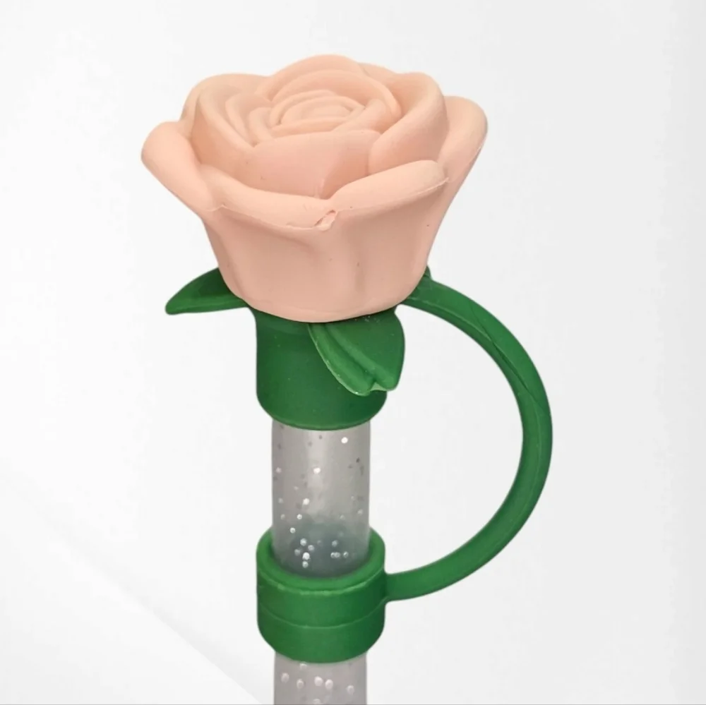 Set Of Rose Silicone Straw Toppers - Straw Cover - Fits 10mm And Stanley